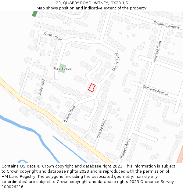 23, QUARRY ROAD, WITNEY, OX28 1JS: Location map and indicative extent of plot