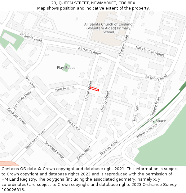 23, QUEEN STREET, NEWMARKET, CB8 8EX: Location map and indicative extent of plot