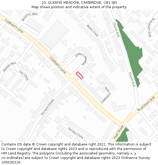 23, QUEENS MEADOW, CAMBRIDGE, CB1 3JN: Location map and indicative extent of plot