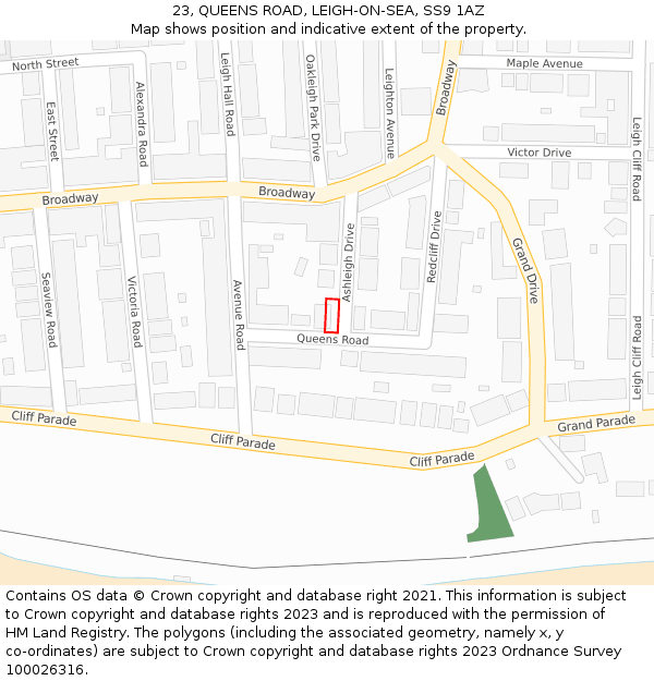 23, QUEENS ROAD, LEIGH-ON-SEA, SS9 1AZ: Location map and indicative extent of plot
