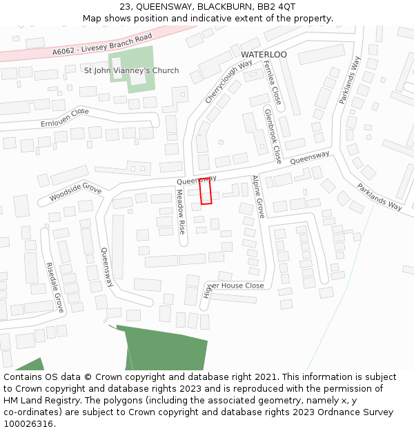23, QUEENSWAY, BLACKBURN, BB2 4QT: Location map and indicative extent of plot
