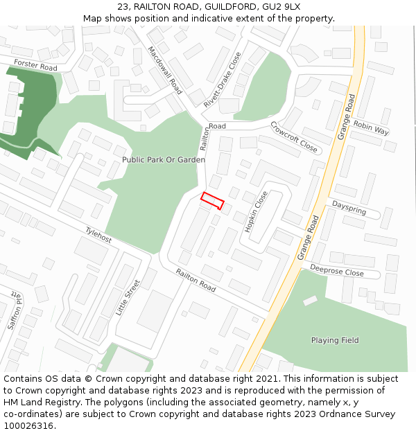 23, RAILTON ROAD, GUILDFORD, GU2 9LX: Location map and indicative extent of plot