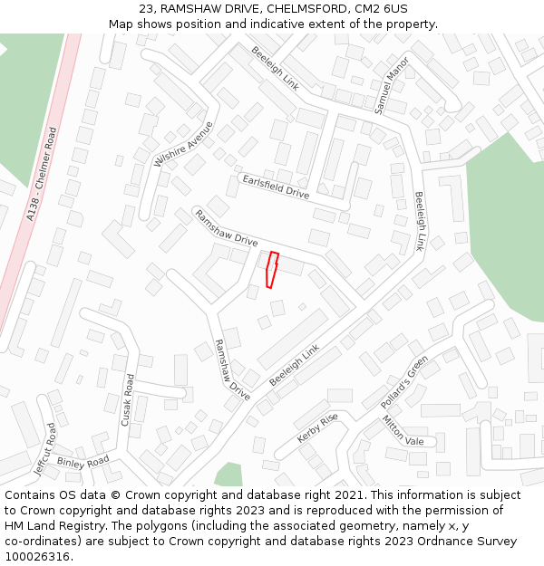 23, RAMSHAW DRIVE, CHELMSFORD, CM2 6US: Location map and indicative extent of plot