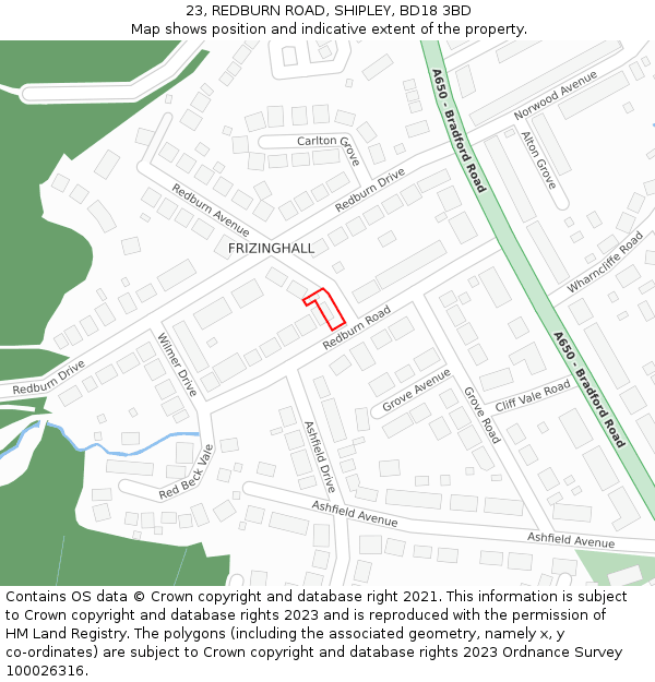 23, REDBURN ROAD, SHIPLEY, BD18 3BD: Location map and indicative extent of plot