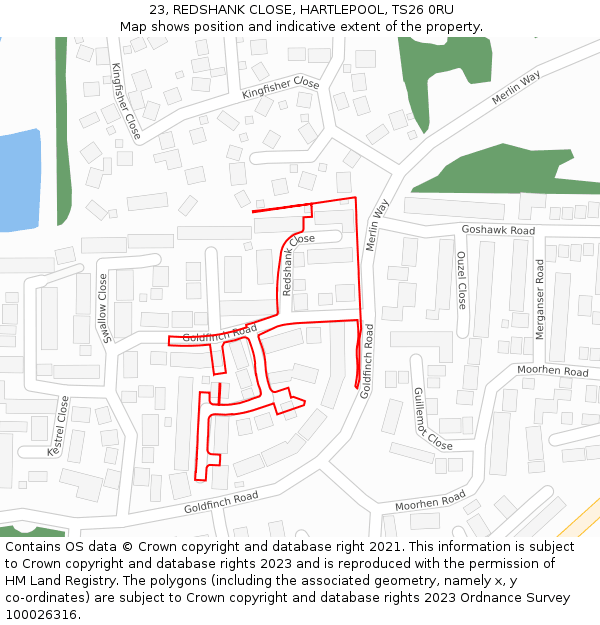 23, REDSHANK CLOSE, HARTLEPOOL, TS26 0RU: Location map and indicative extent of plot