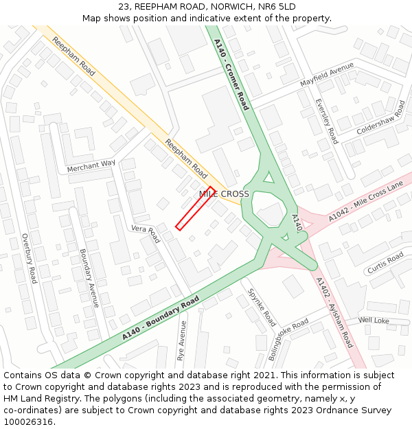 23, REEPHAM ROAD, NORWICH, NR6 5LD: Location map and indicative extent of plot