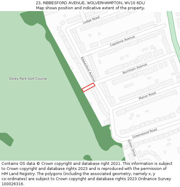 23, RIBBESFORD AVENUE, WOLVERHAMPTON, WV10 6DU: Location map and indicative extent of plot