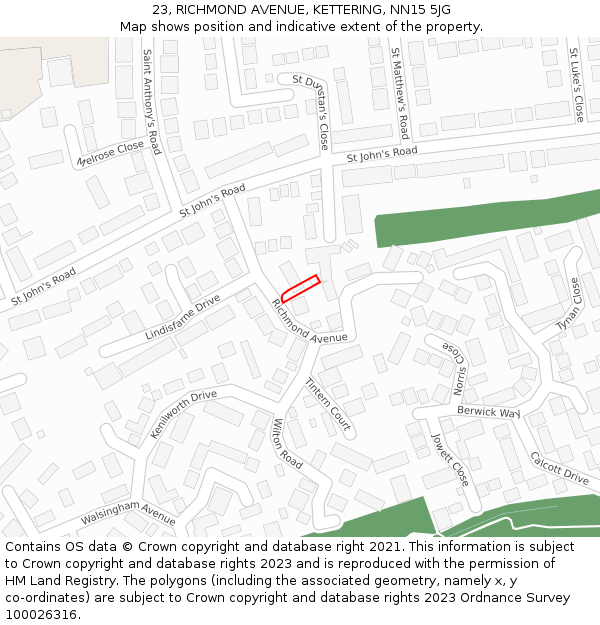 23, RICHMOND AVENUE, KETTERING, NN15 5JG: Location map and indicative extent of plot