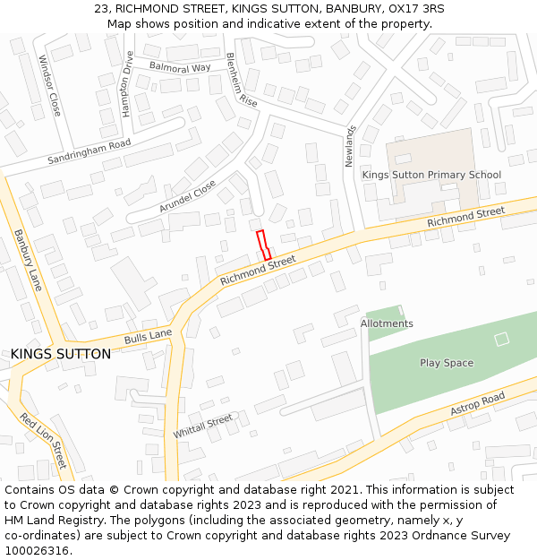 23, RICHMOND STREET, KINGS SUTTON, BANBURY, OX17 3RS: Location map and indicative extent of plot