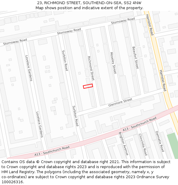 23, RICHMOND STREET, SOUTHEND-ON-SEA, SS2 4NW: Location map and indicative extent of plot