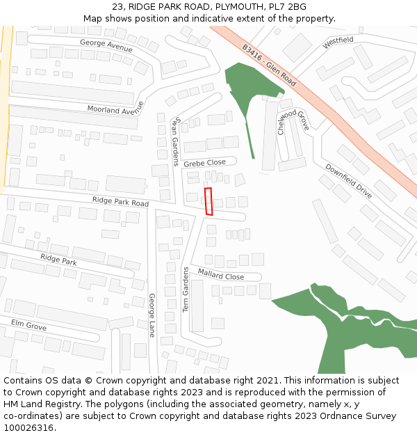 23, RIDGE PARK ROAD, PLYMOUTH, PL7 2BG: Location map and indicative extent of plot