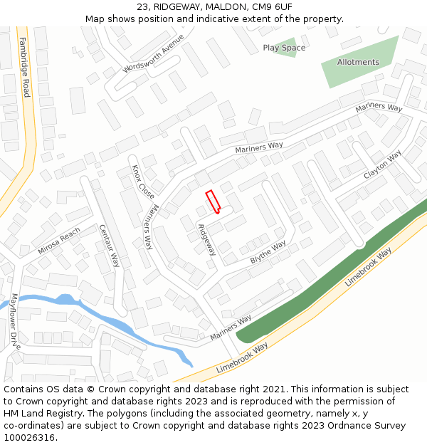 23, RIDGEWAY, MALDON, CM9 6UF: Location map and indicative extent of plot