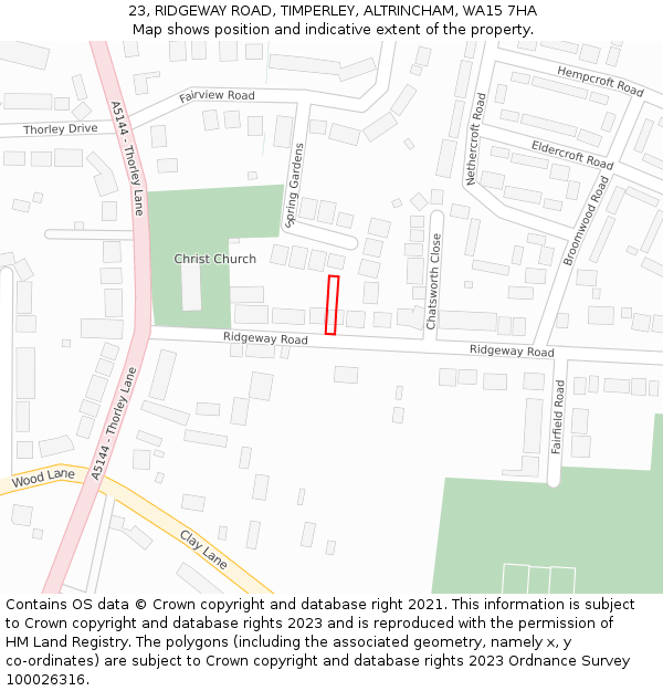 23, RIDGEWAY ROAD, TIMPERLEY, ALTRINCHAM, WA15 7HA: Location map and indicative extent of plot