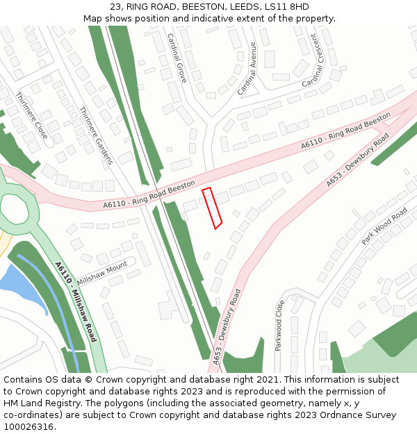 23, RING ROAD, BEESTON, LEEDS, LS11 8HD: Location map and indicative extent of plot
