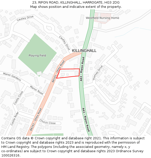23, RIPON ROAD, KILLINGHALL, HARROGATE, HG3 2DG: Location map and indicative extent of plot