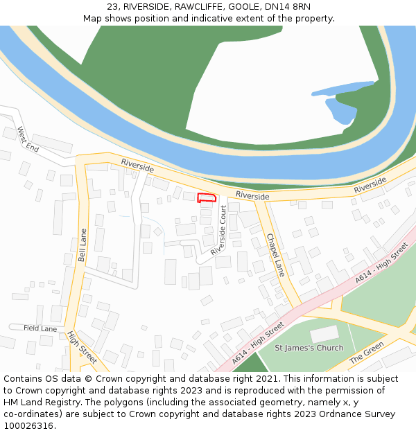 23, RIVERSIDE, RAWCLIFFE, GOOLE, DN14 8RN: Location map and indicative extent of plot