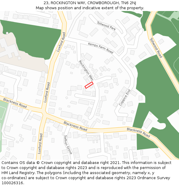 23, ROCKINGTON WAY, CROWBOROUGH, TN6 2NJ: Location map and indicative extent of plot