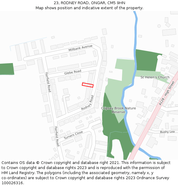 23, RODNEY ROAD, ONGAR, CM5 9HN: Location map and indicative extent of plot
