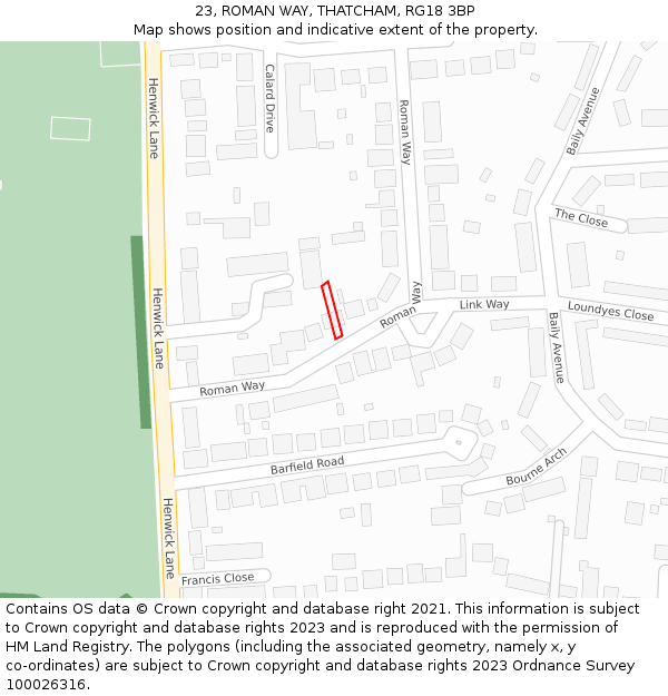 23, ROMAN WAY, THATCHAM, RG18 3BP: Location map and indicative extent of plot