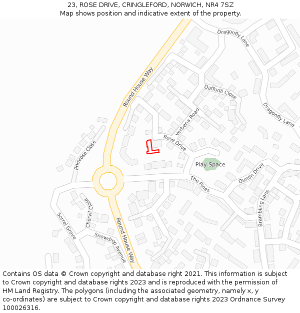 23, ROSE DRIVE, CRINGLEFORD, NORWICH, NR4 7SZ: Location map and indicative extent of plot