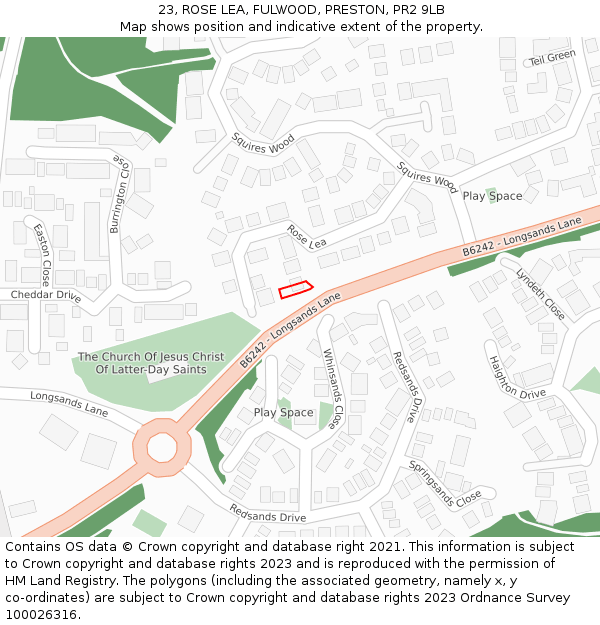 23, ROSE LEA, FULWOOD, PRESTON, PR2 9LB: Location map and indicative extent of plot