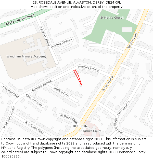 23, ROSEDALE AVENUE, ALVASTON, DERBY, DE24 0FL: Location map and indicative extent of plot