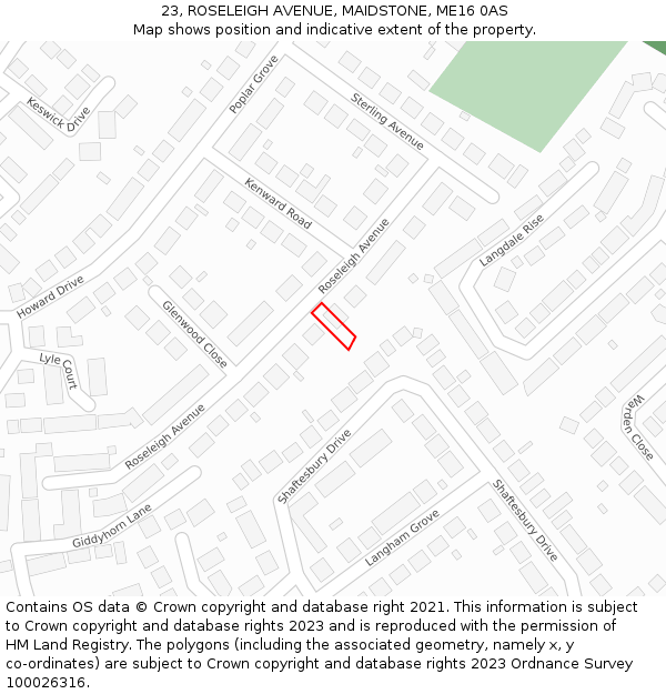 23, ROSELEIGH AVENUE, MAIDSTONE, ME16 0AS: Location map and indicative extent of plot
