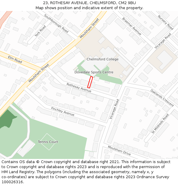 23, ROTHESAY AVENUE, CHELMSFORD, CM2 9BU: Location map and indicative extent of plot