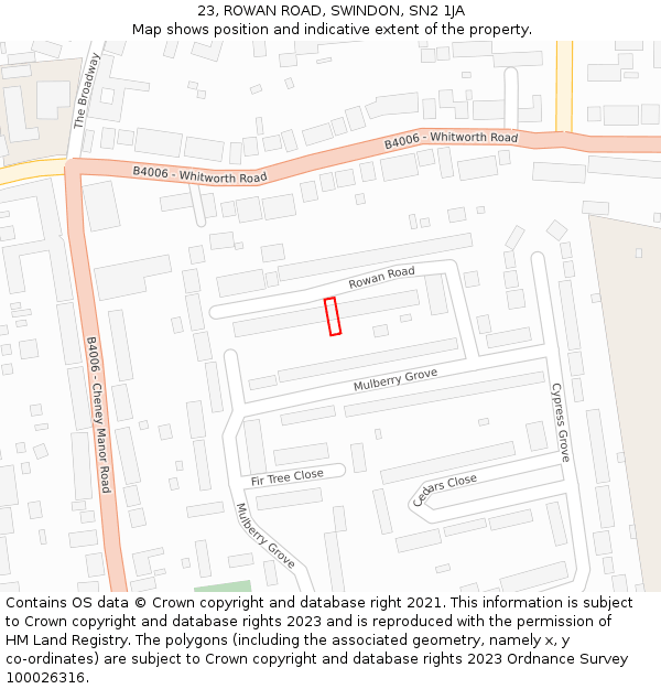 23, ROWAN ROAD, SWINDON, SN2 1JA: Location map and indicative extent of plot