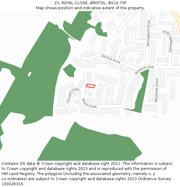 23, ROYAL CLOSE, BRISTOL, BS10 7XF: Location map and indicative extent of plot