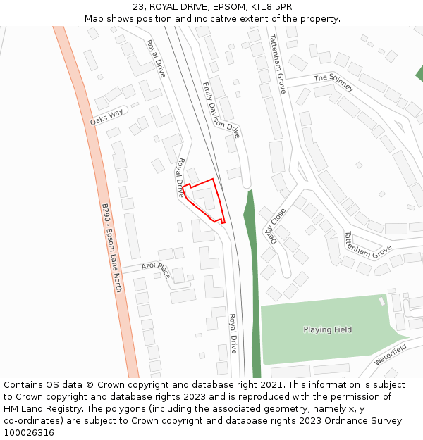 23, ROYAL DRIVE, EPSOM, KT18 5PR: Location map and indicative extent of plot