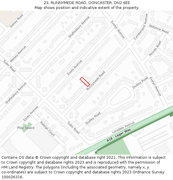 23, RUNNYMEDE ROAD, DONCASTER, DN2 6EE: Location map and indicative extent of plot