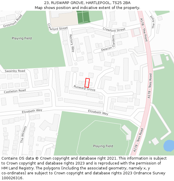23, RUSWARP GROVE, HARTLEPOOL, TS25 2BA: Location map and indicative extent of plot