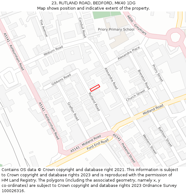 23, RUTLAND ROAD, BEDFORD, MK40 1DG: Location map and indicative extent of plot