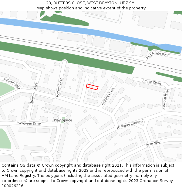 23, RUTTERS CLOSE, WEST DRAYTON, UB7 9AL: Location map and indicative extent of plot
