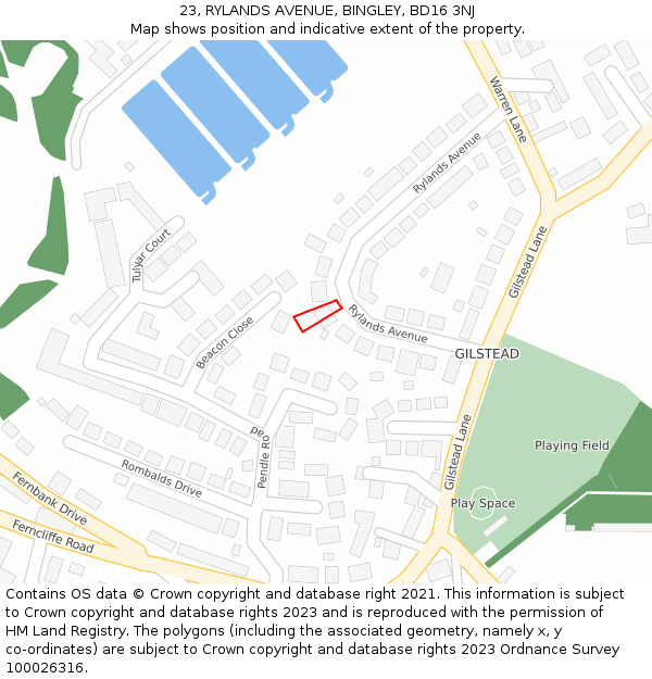 23, RYLANDS AVENUE, BINGLEY, BD16 3NJ: Location map and indicative extent of plot