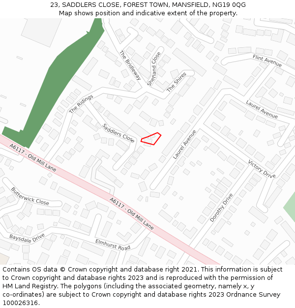 23, SADDLERS CLOSE, FOREST TOWN, MANSFIELD, NG19 0QG: Location map and indicative extent of plot