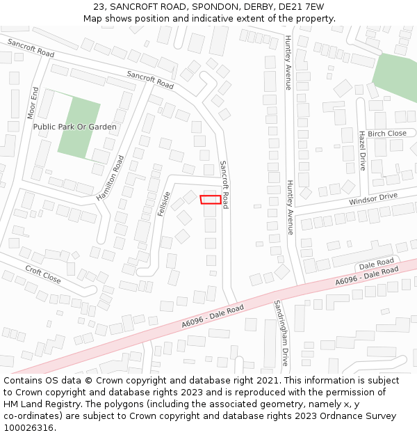 23, SANCROFT ROAD, SPONDON, DERBY, DE21 7EW: Location map and indicative extent of plot