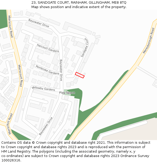 23, SANDGATE COURT, RAINHAM, GILLINGHAM, ME8 8TQ: Location map and indicative extent of plot