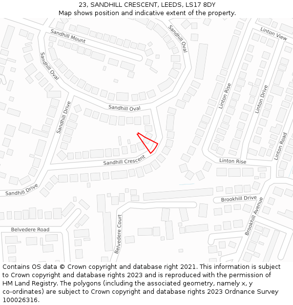 23, SANDHILL CRESCENT, LEEDS, LS17 8DY: Location map and indicative extent of plot