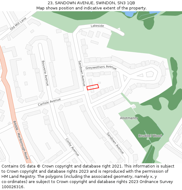 23, SANDOWN AVENUE, SWINDON, SN3 1QB: Location map and indicative extent of plot