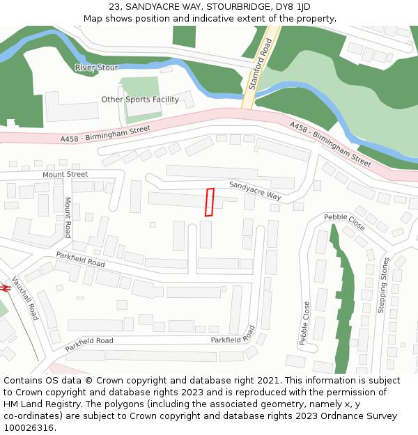 23, SANDYACRE WAY, STOURBRIDGE, DY8 1JD: Location map and indicative extent of plot