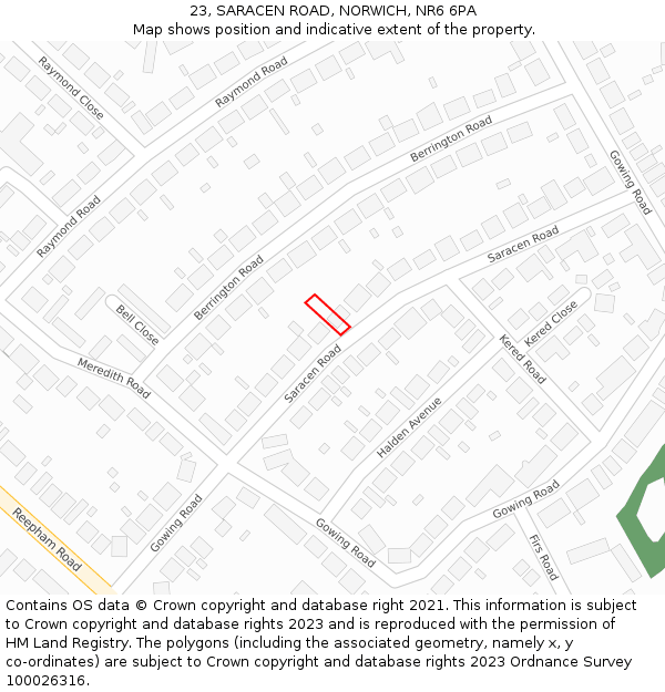 23, SARACEN ROAD, NORWICH, NR6 6PA: Location map and indicative extent of plot