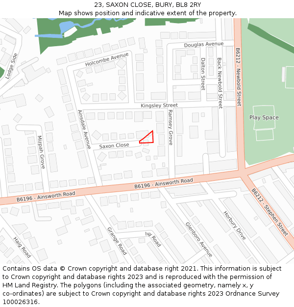 23, SAXON CLOSE, BURY, BL8 2RY: Location map and indicative extent of plot