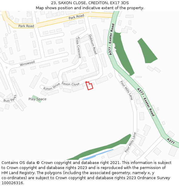 23, SAXON CLOSE, CREDITON, EX17 3DS: Location map and indicative extent of plot