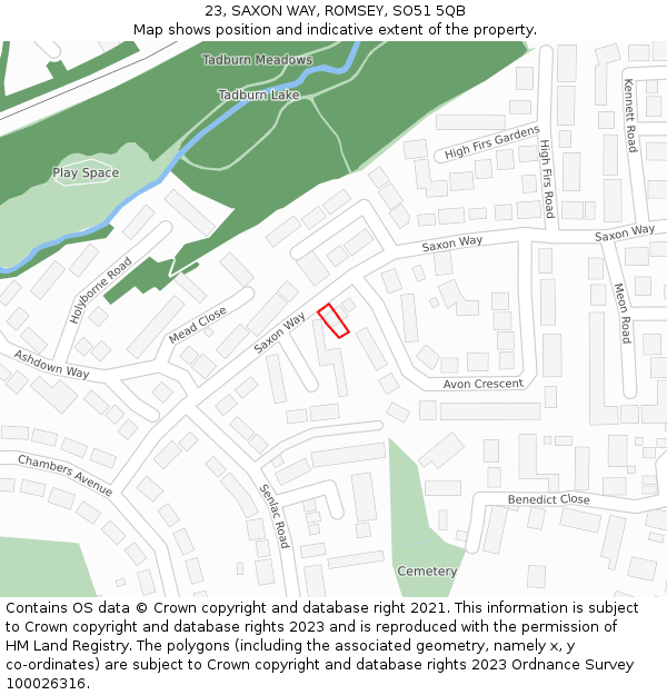 23, SAXON WAY, ROMSEY, SO51 5QB: Location map and indicative extent of plot