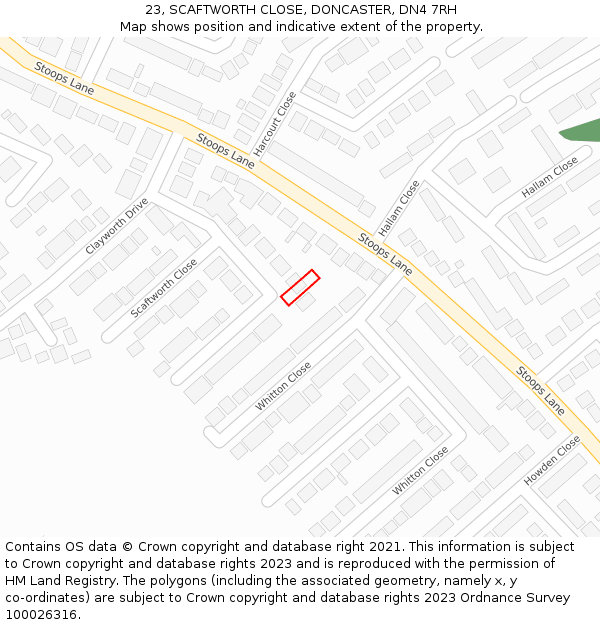 23, SCAFTWORTH CLOSE, DONCASTER, DN4 7RH: Location map and indicative extent of plot