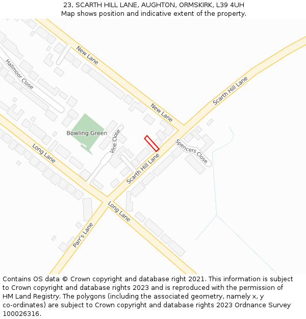 23, SCARTH HILL LANE, AUGHTON, ORMSKIRK, L39 4UH: Location map and indicative extent of plot