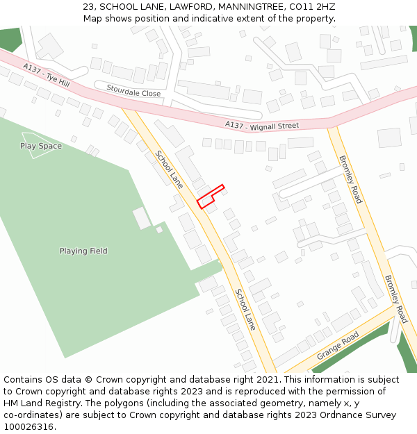 23, SCHOOL LANE, LAWFORD, MANNINGTREE, CO11 2HZ: Location map and indicative extent of plot