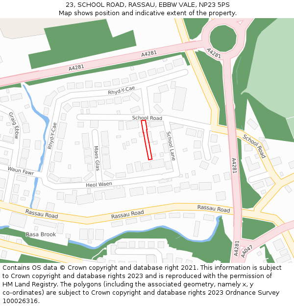 23, SCHOOL ROAD, RASSAU, EBBW VALE, NP23 5PS: Location map and indicative extent of plot